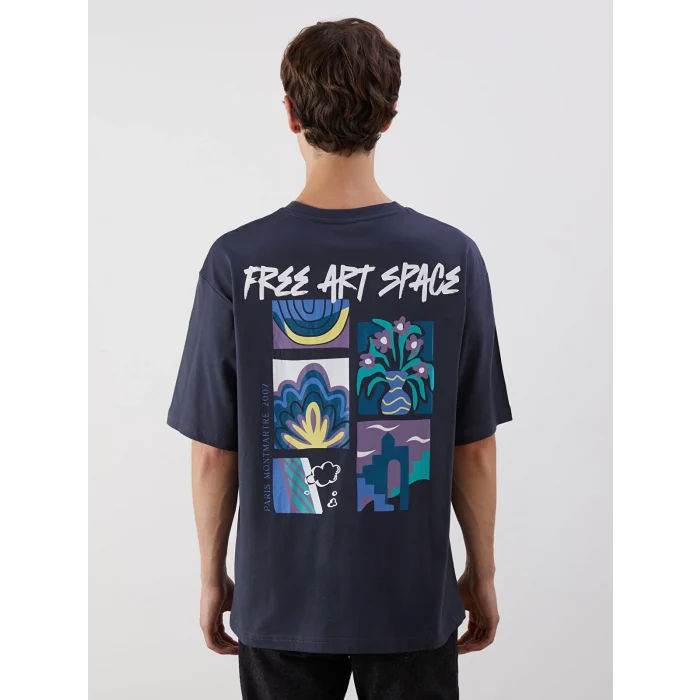 XSIDE Antrasit Bisiklet Yaka Baskılı Penye Erkek Tişört