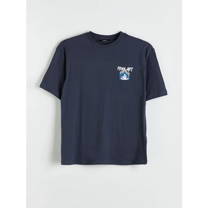 XSIDE Antrasit Bisiklet Yaka Baskılı Penye Erkek Tişört