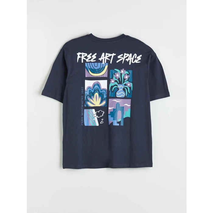 XSIDE Antrasit Bisiklet Yaka Baskılı Penye Erkek Tişört