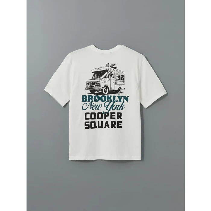 XSIDE Ekru Bisiklet Yaka Kısa Kollu Baskılı Penye Erkek Tişört