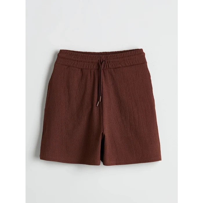 LCWAIKIKI Classic Kahverengi Beli Lastikli Dokulu Kadın Şort