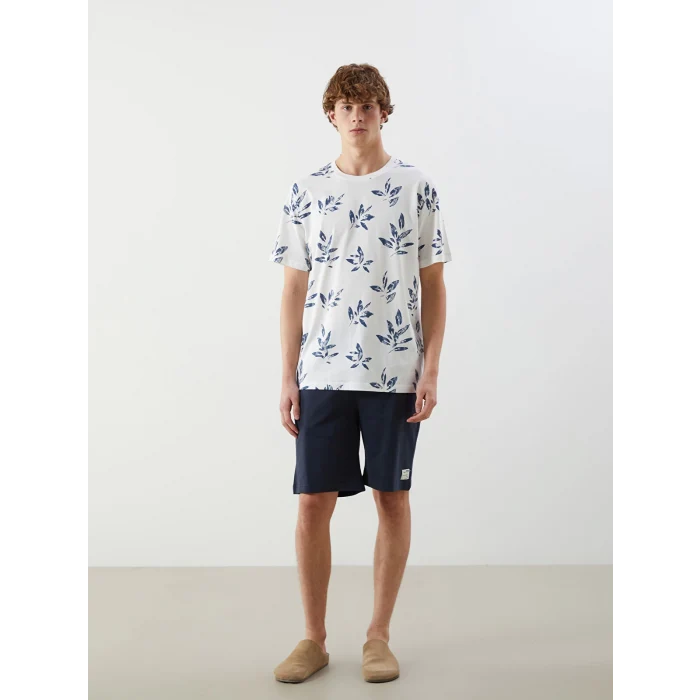 XSIDE Ekru Bisiklet Yaka Baskılı Penye Erkek Tişört