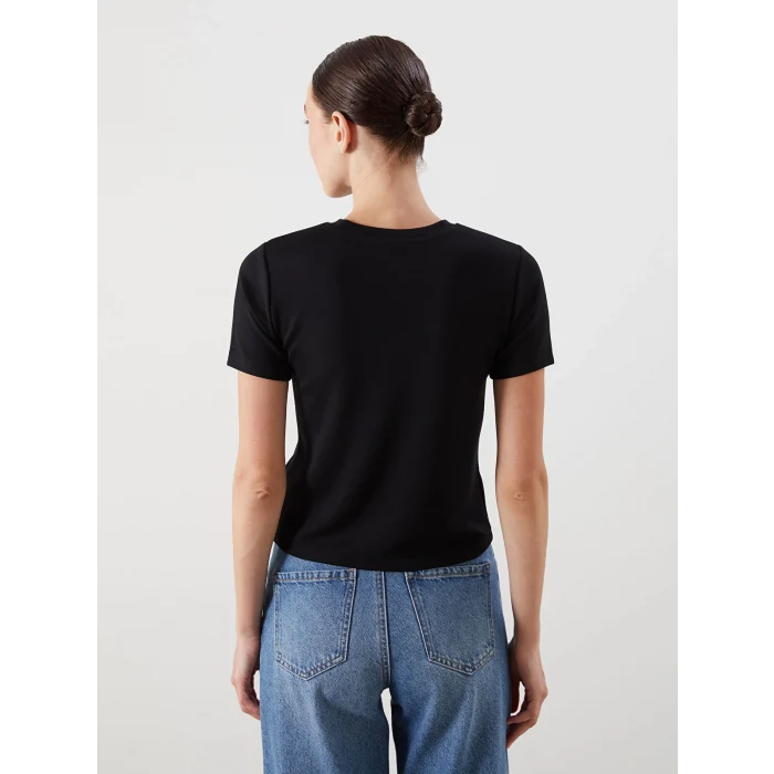 LCWAIKIKI Classic Siyah Bisiklet Yaka Taşlı Kadın Tişört