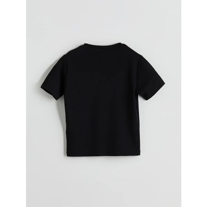 LCWAIKIKI Classic Siyah Bisiklet Yaka Taşlı Kadın Tişört