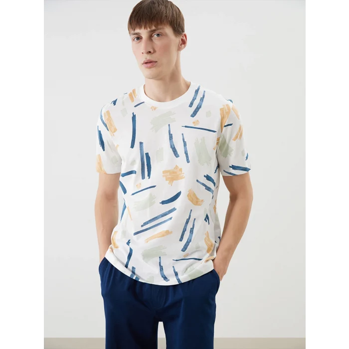 XSIDE Ekru Bisiklet Yaka Baskılı Penye Erkek Tişört