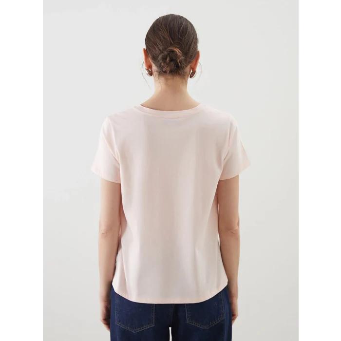 LCWAIKIKI Classic Pembe Bisiklet Yaka Baskılı Kadın Tişört