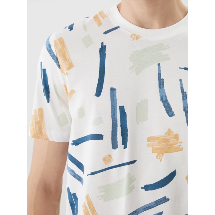 XSIDE Ekru Bisiklet Yaka Baskılı Penye Erkek Tişört