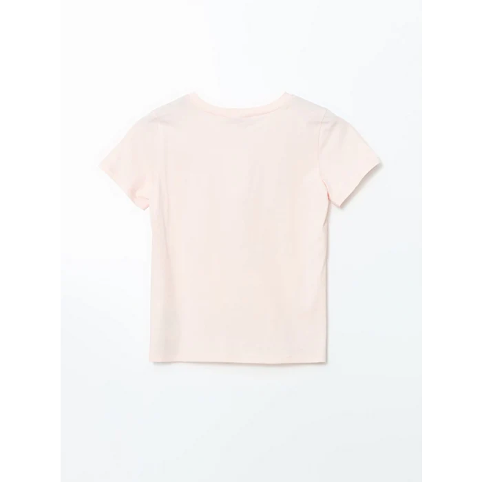 LCWAIKIKI Classic Pembe Bisiklet Yaka Baskılı Kadın Tişört