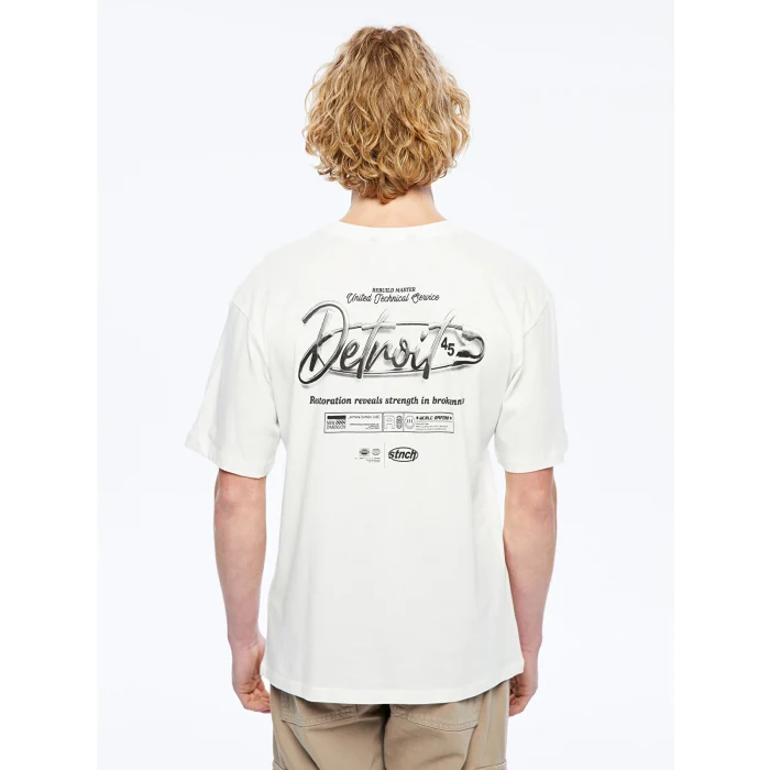 XSIDE Ekru Bisiklet Yaka Baskılı Penye Erkek Tişört