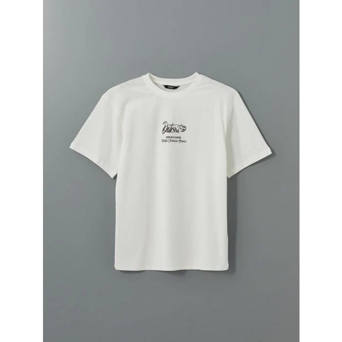 XSIDE Ekru Bisiklet Yaka Baskılı Penye Erkek Tişört