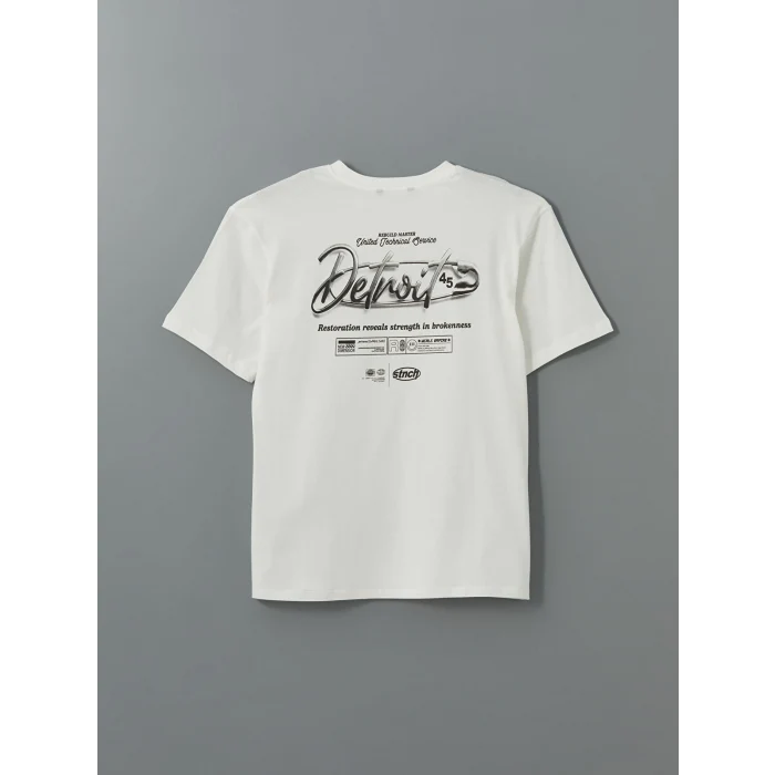 XSIDE Ekru Bisiklet Yaka Baskılı Penye Erkek Tişört