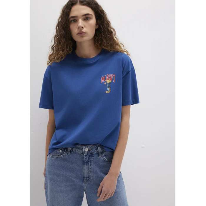 Mavi 1613283-82625 Kedi Logo Baskılı Lacivert Tişört