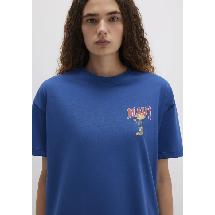 Mavi 1613283-82625 Kedi Logo Baskılı Lacivert Tişört