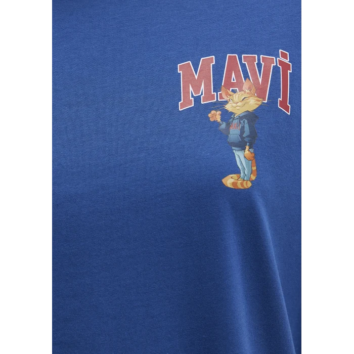 Mavi 1613283-82625 Kedi Logo Baskılı Lacivert Tişört