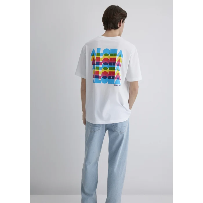 Mavi 0612612-620 Aloha Baskılı Beyaz Tişört