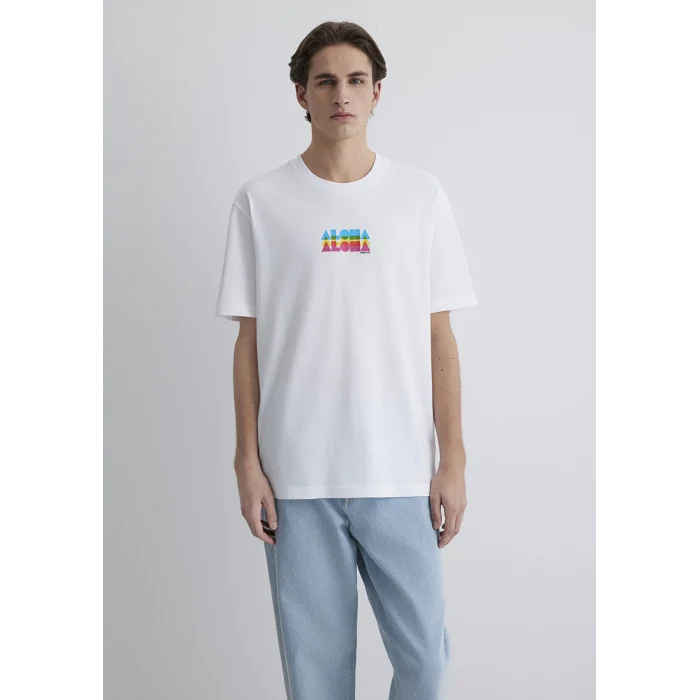Mavi 0612612-620 Aloha Baskılı Beyaz Tişört