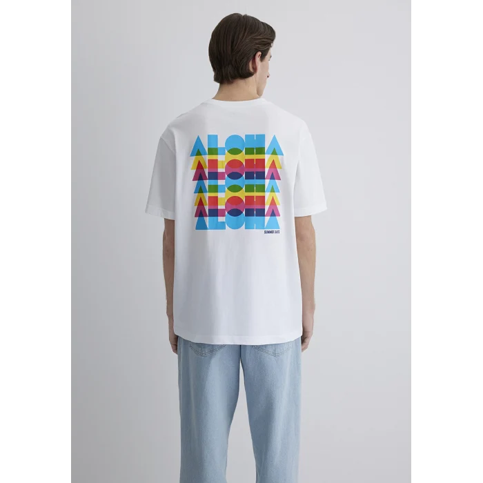 Mavi 0612612-620 Aloha Baskılı Beyaz Tişört