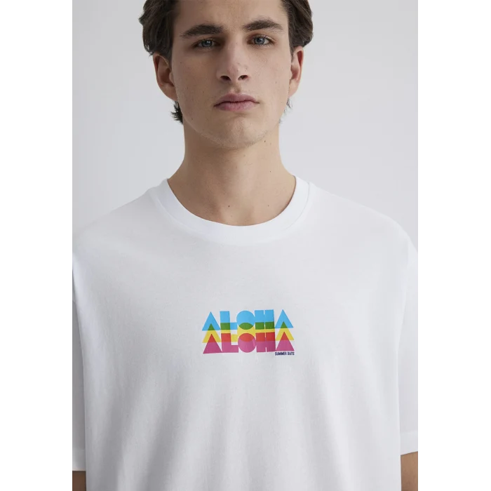 Mavi 0612612-620 Aloha Baskılı Beyaz Tişört