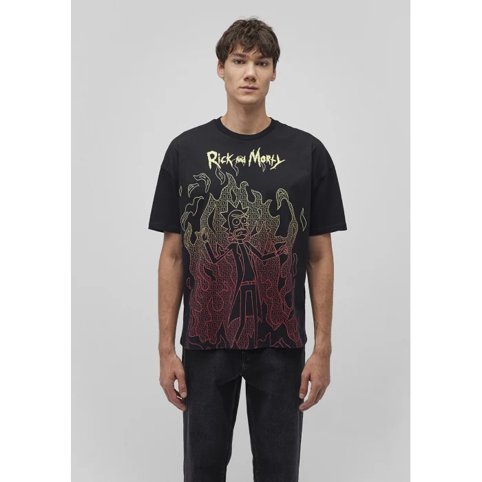 Mavi 0611664-900 Rick and Morty Baskılı Siyah Tişört
