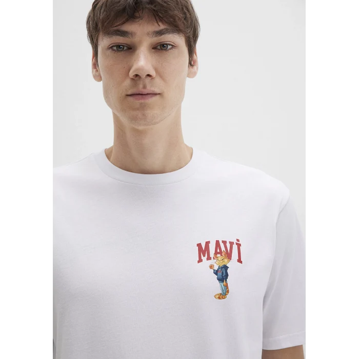 Mavi 0612861-620 Mavi Kedi Baskılı Beyaz Tişört