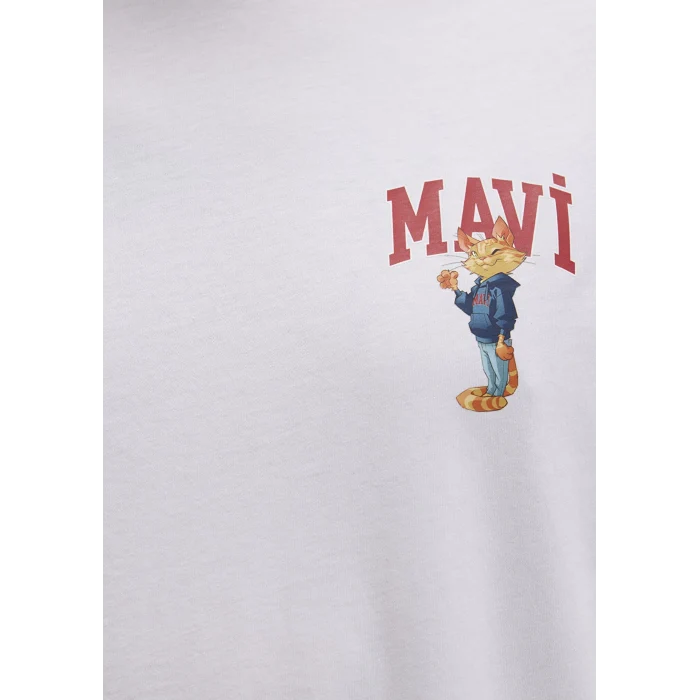 Mavi 0612861-620 Mavi Kedi Baskılı Beyaz Tişört