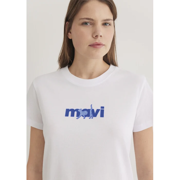 Mavi 1613287-620 Mavi Kedi Baskılı Beyaz Tişört