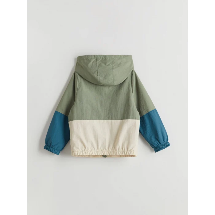 LCW Kids Yeşil Kapüşonlu Renk Bloklu Erkek Çocuk Yağmurluk