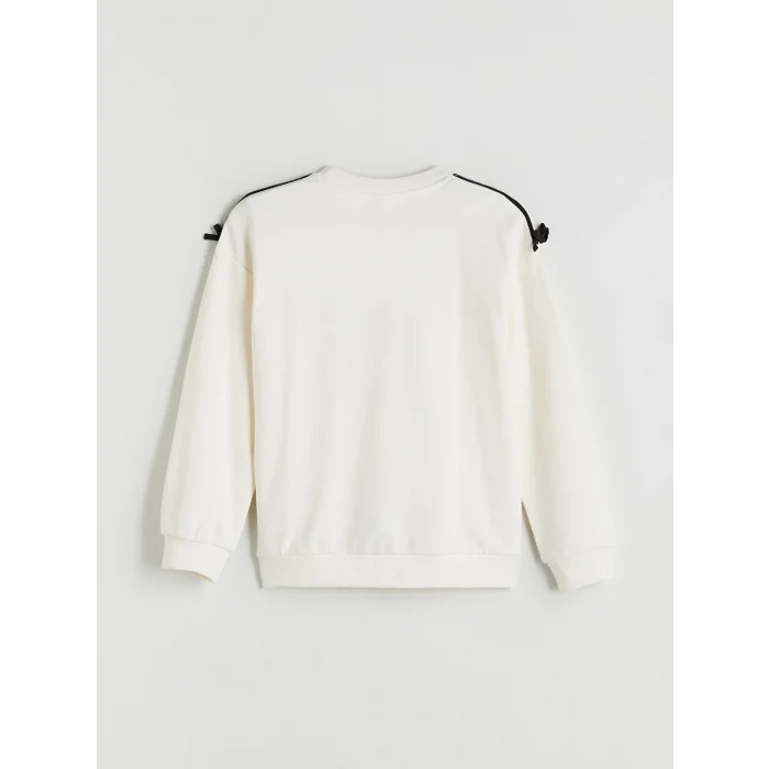 LCW Kids Ekru Bisiklet Yaka Baskılı Kız Çocuk Sweatshirt