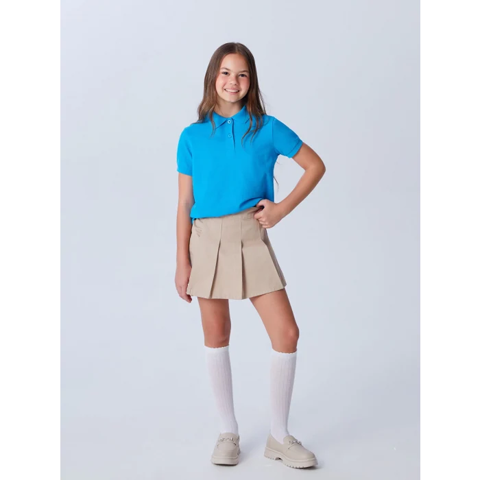 LCW Kids Bej Basic Gabardin Kız Çocuk Şort Etek