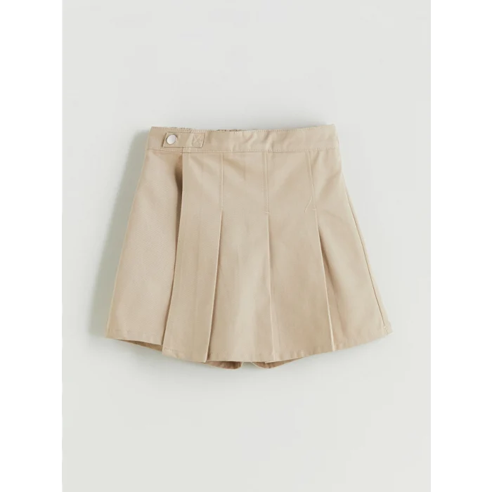 LCW Kids Bej Basic Gabardin Kız Çocuk Şort Etek