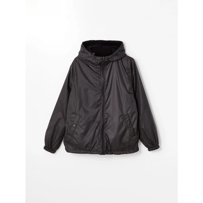 LCWAIKIKI Classic Siyah Kapüşonlu Düz Çift Taraflı Kadın Mont