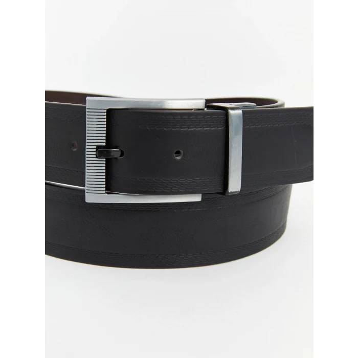 LCW ACCESSORIES Siyah Deri Görünümlü Erkek Kemer