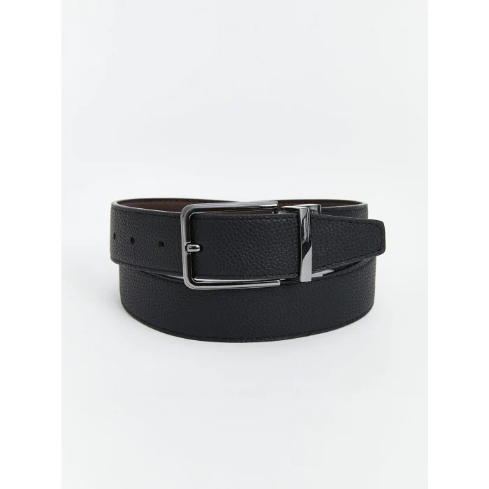 LCW ACCESSORIES Siyah Çift Yönlü Deri Görünümlü Erkek Kemer