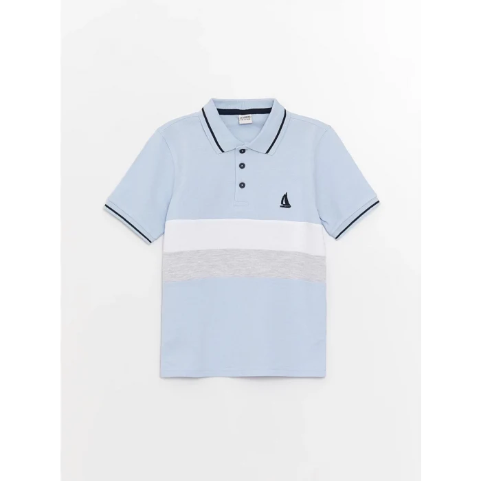 LCW Kids Mavi Polo Yaka Renk Bloklu Kısa Kollu Erkek Çocuk Tişört
