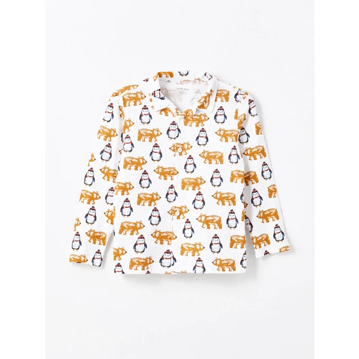 LCW Kids Ekru Polo Yaka Baskılı Erkek Çocuk Pijama Takımı