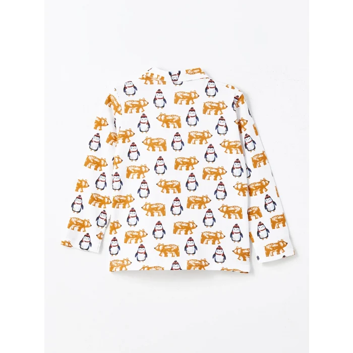 LCW Kids Ekru Polo Yaka Baskılı Erkek Çocuk Pijama Takımı