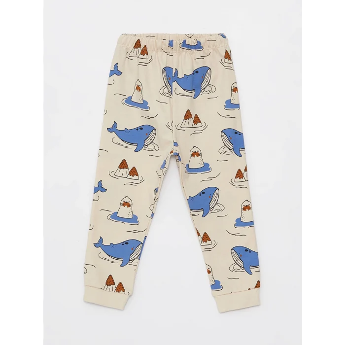 LCW baby Bej Bisiklet Yaka Uzun Kollu Desenli Erkek Bebek Pijama Takımı