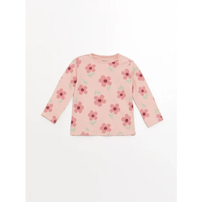 LCW baby Pembe Bisiklet Yaka Baskılı Kız Bebek Pijama Takımı