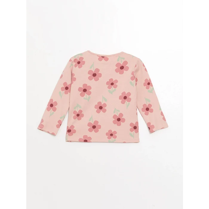 LCW baby Pembe Bisiklet Yaka Baskılı Kız Bebek Pijama Takımı