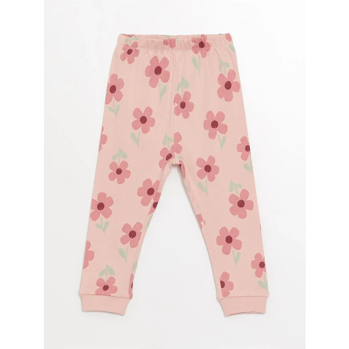 LCW baby Pembe Bisiklet Yaka Baskılı Kız Bebek Pijama Takımı
