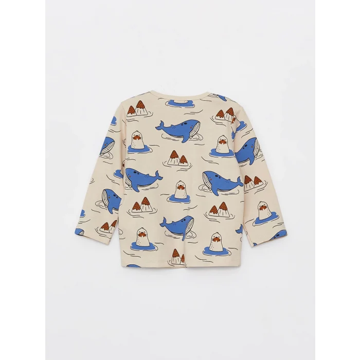 LCW baby Bej Bisiklet Yaka Uzun Kollu Desenli Erkek Bebek Pijama Takımı