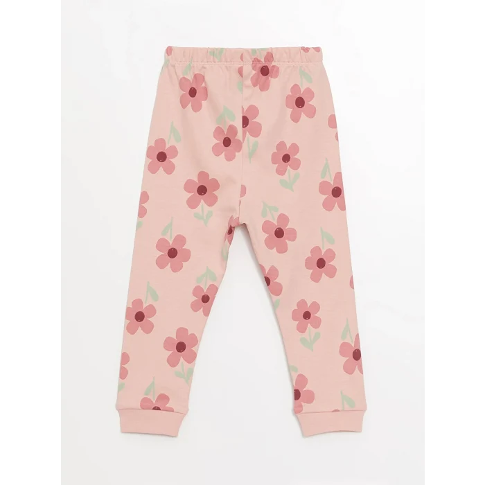 LCW baby Pembe Bisiklet Yaka Baskılı Kız Bebek Pijama Takımı