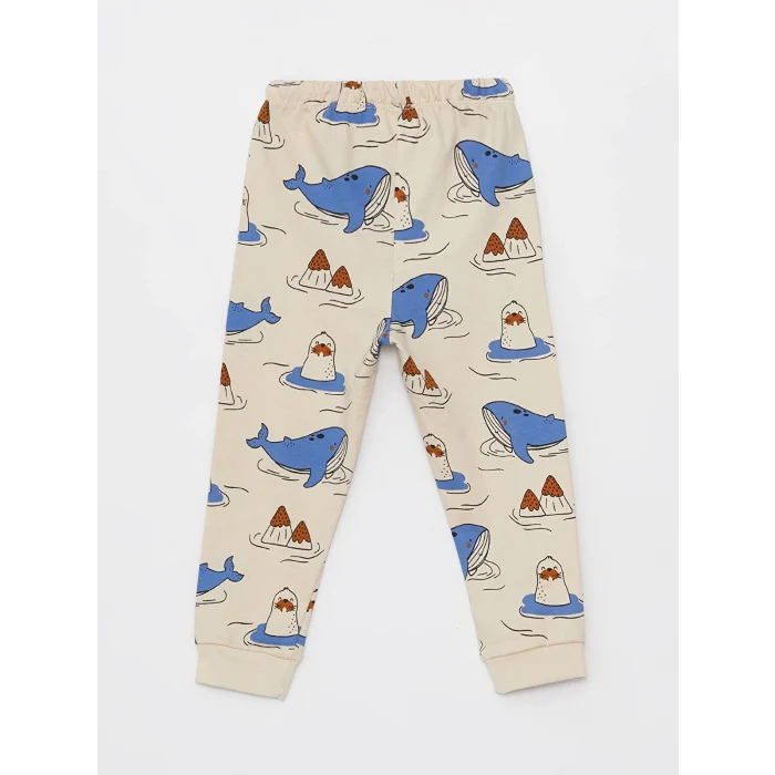 LCW baby Bej Bisiklet Yaka Uzun Kollu Desenli Erkek Bebek Pijama Takımı