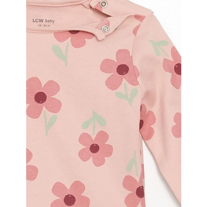 LCW baby Pembe Bisiklet Yaka Baskılı Kız Bebek Pijama Takımı