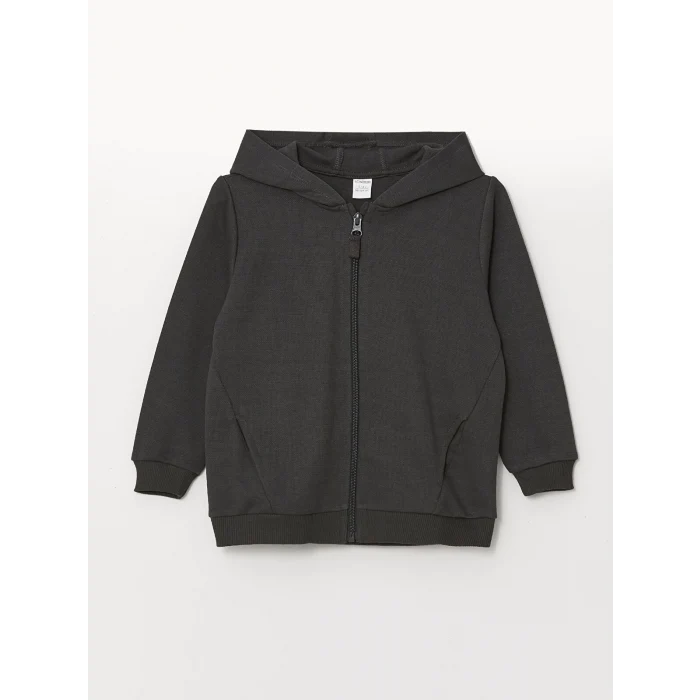 LCW Kids Antrasit Kapüşonlu Erkek Çocuk Fermuarlı Sweatshirt
