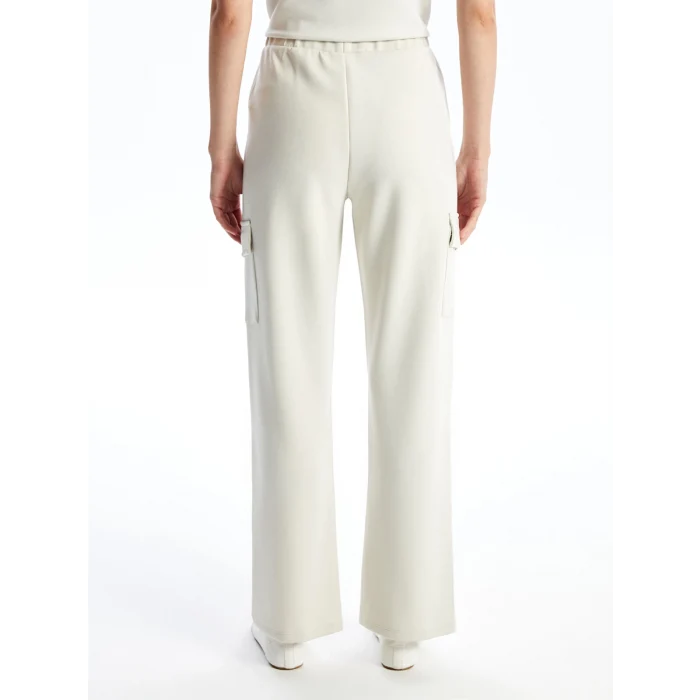 LCW Vision Bej Beli Lastikli Düz İnterlok Kadın Kargo Eşofman Altı