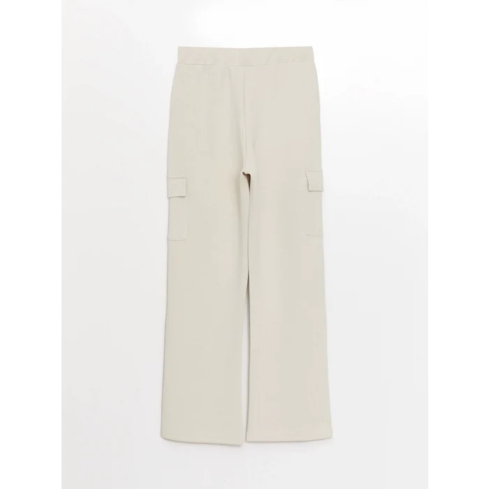 LCW Vision Bej Beli Lastikli Düz İnterlok Kadın Kargo Eşofman Altı