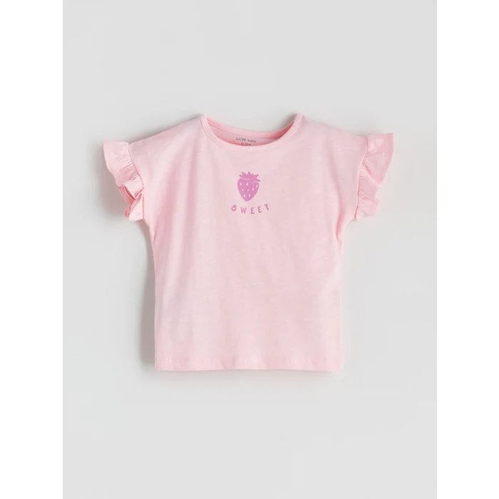 LCW baby Pembe Bisiklet Yaka Kız Bebek Şortlu Pijama Takımı