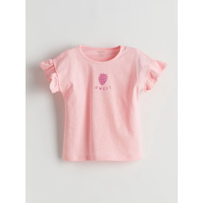 LCW baby Pembe Bisiklet Yaka Kız Bebek Şortlu Pijama Takımı