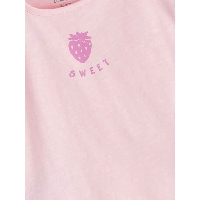 LCW baby Pembe Bisiklet Yaka Kız Bebek Şortlu Pijama Takımı